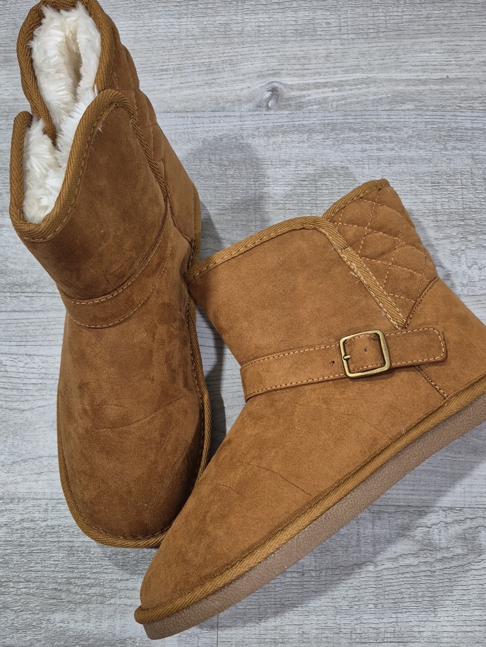 Arizona Jean Company Chestnut Faux-Suede Plush Lined Slipper Boots